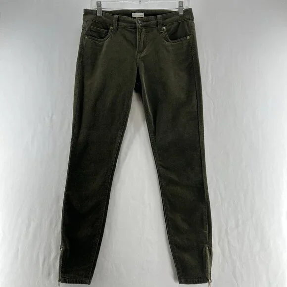 Edyson Leon Ankle Skinny Corduroy Pants Womens 28 Stretch Zip Hem Mid-Rise Green - Picture 1 of 14